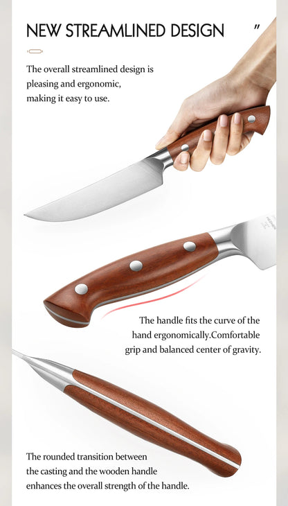 HEZHEN 1PC Or 4PC Steak Knife Set 1.4116 steel Red Wood Handle Cook Tools Core Blade Kitchen Knife Accessories Box Packing