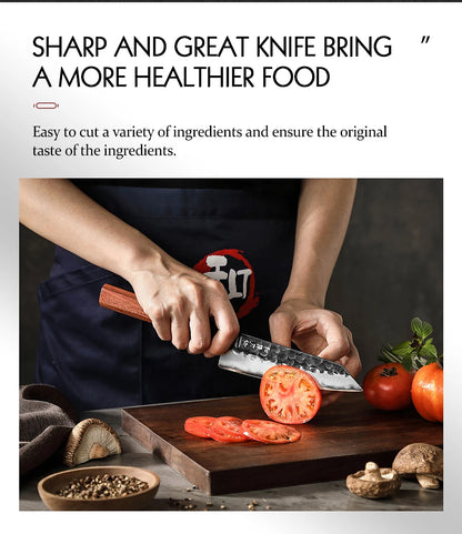 5.8 Inch Bunka Knife Three-layer Composite Steel Stainless Steel Red Wood Handle Kitchen Cooking Utility Chef Knives