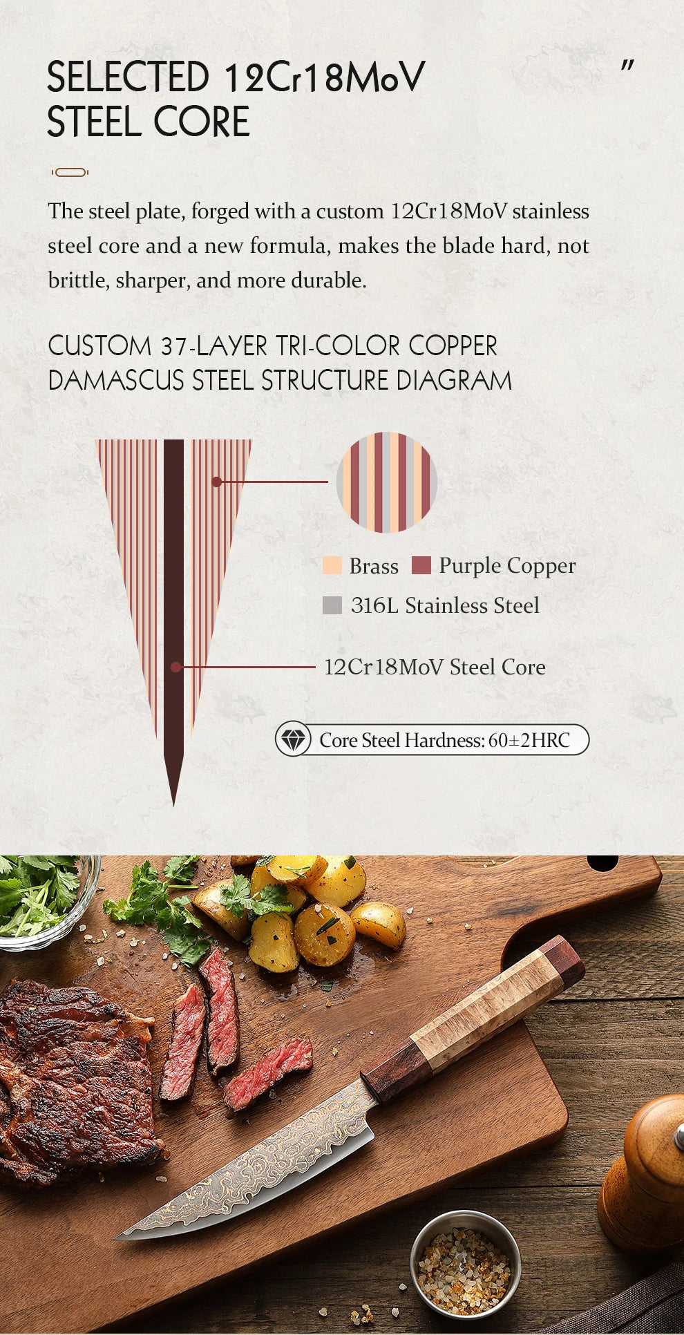 HEZHEN 5.5 Inches Steak Knife 37 Layers Damascus Steel Table knife Dinner Knives Custom 12Cr18MoV steel Core Wooden Gift Box
