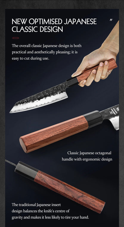5.8 Inch Bunka Knife Three-layer Composite Steel Stainless Steel Red Wood Handle Kitchen Cooking Utility Chef Knives