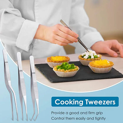 12Pcs Stainless Steel Cooking Tweezers