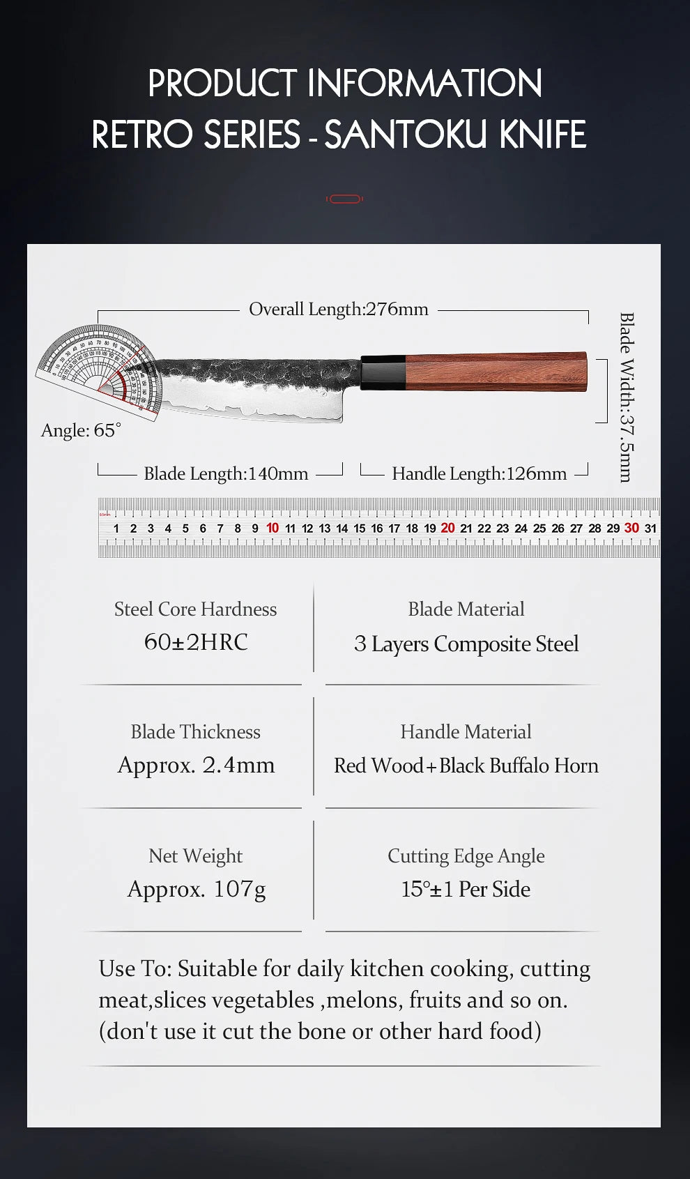 5.5 Inch Santoku Knife Three-layer Composite Steel Stainless Steel Red Wood Handle Kitchen Cooking Knives
