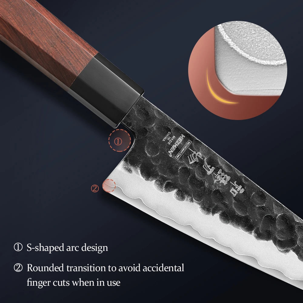 HEZHEN 6 Inch Multipurpose Knife Three-layer Composite Steel Stainless Steel Red Wood Handle Kitchen Cooking Utility Knives