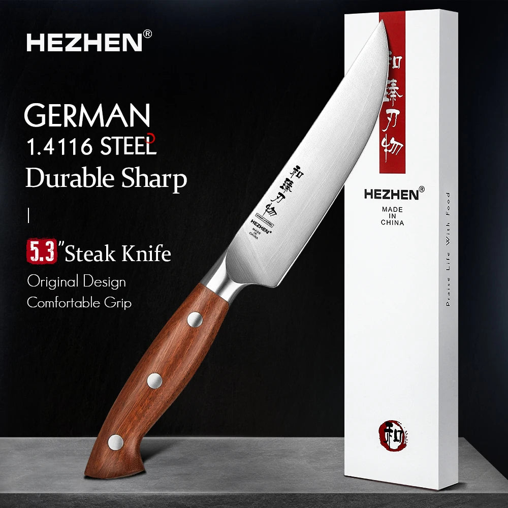 HEZHEN 1PC Or 4PC Steak Knife Set 1.4116 steel Red Wood Handle Cook Tools Core Blade Kitchen Knife Accessories Box Packing