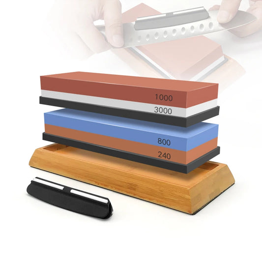 3in1 Professional Sharpening stones,Bamboo base,Angle guide