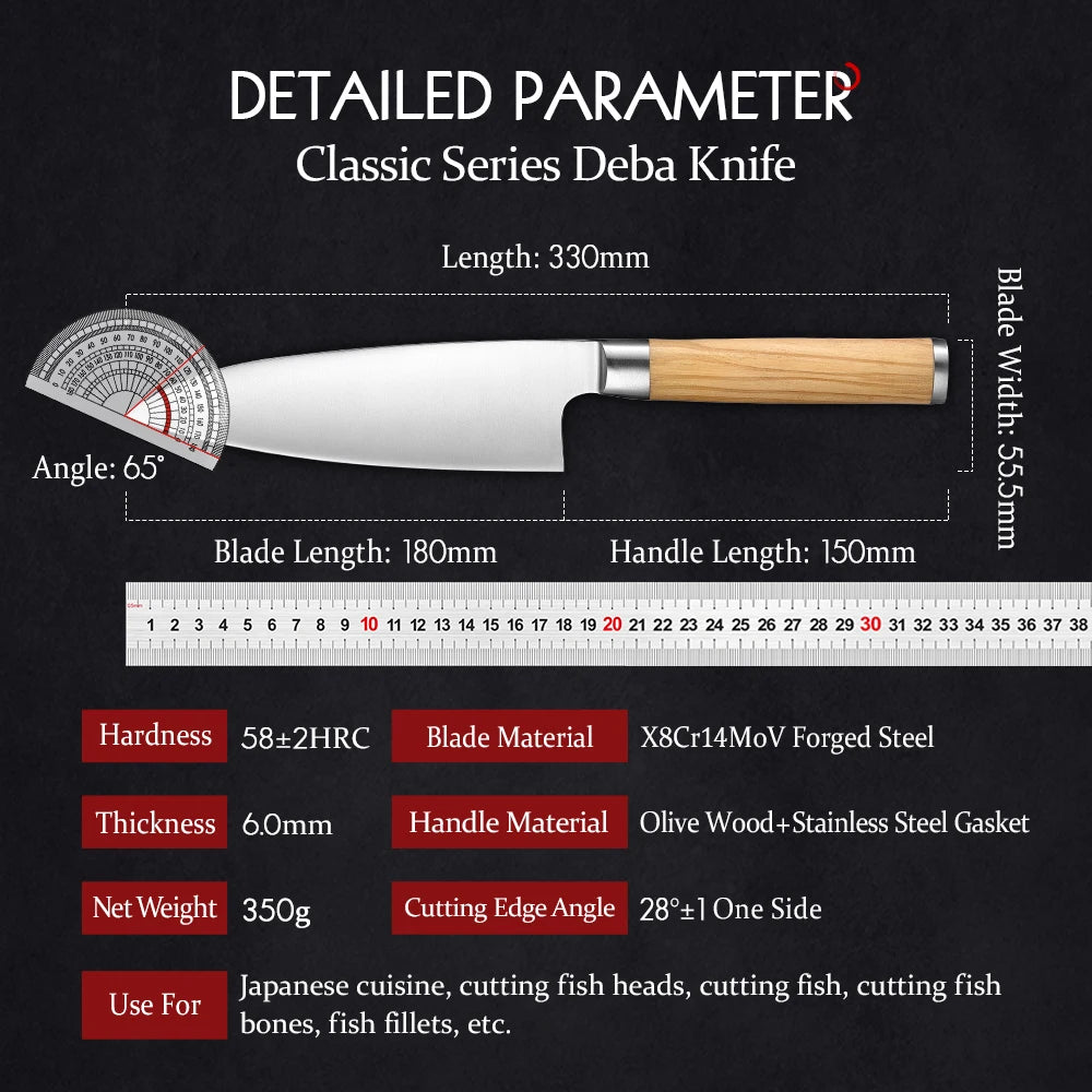 HEZHEN Classic Series Sashimi Knife 180mm X8Cr14MoV Forged Steel Olive Wood Handle Kitchen Knives Sharp Tools