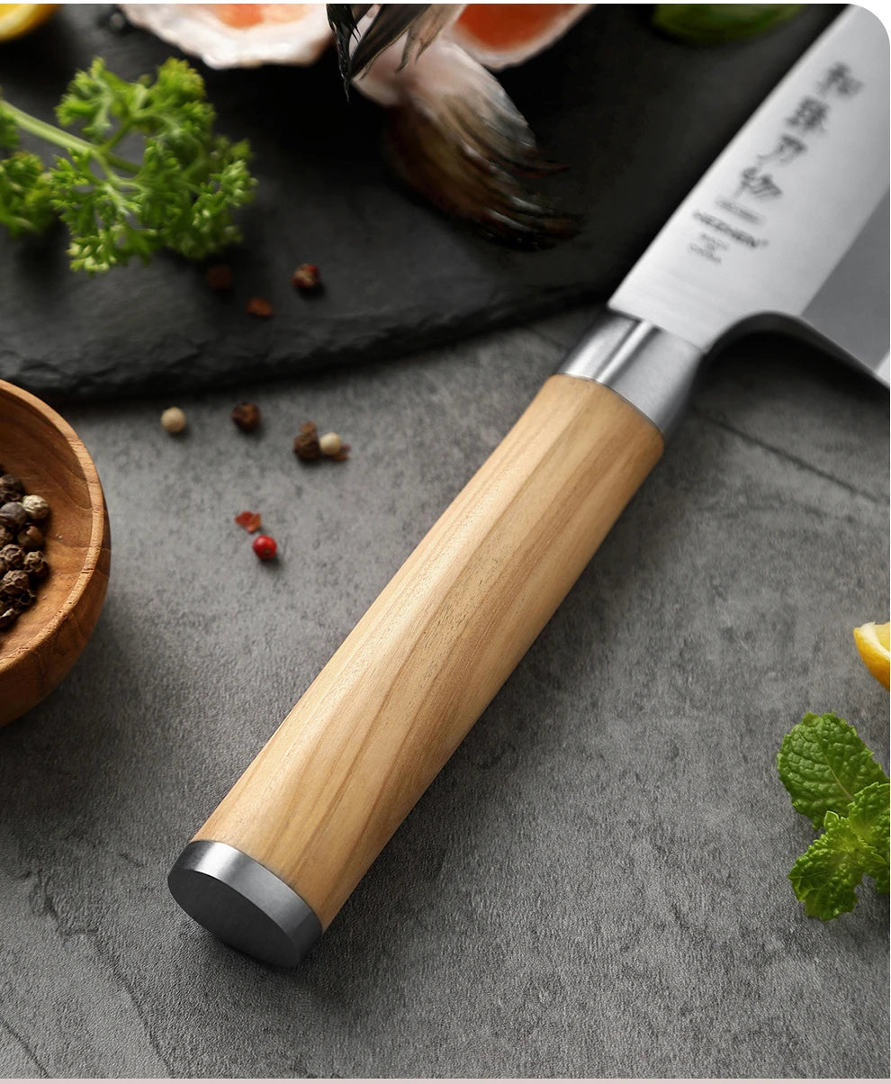 HEZHEN Classic Series Sashimi Knife 180mm X8Cr14MoV Forged Steel Olive Wood Handle Kitchen Knives Sharp Tools