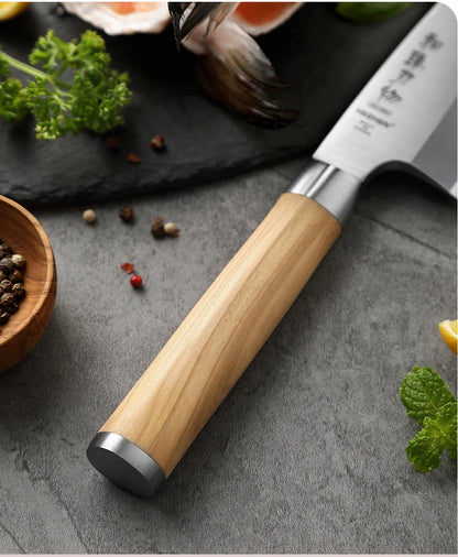 HEZHEN Classic Series Sashimi Knife 180mm X8Cr14MoV Forged Steel Olive Wood Handle Kitchen Knives Sharp Tools