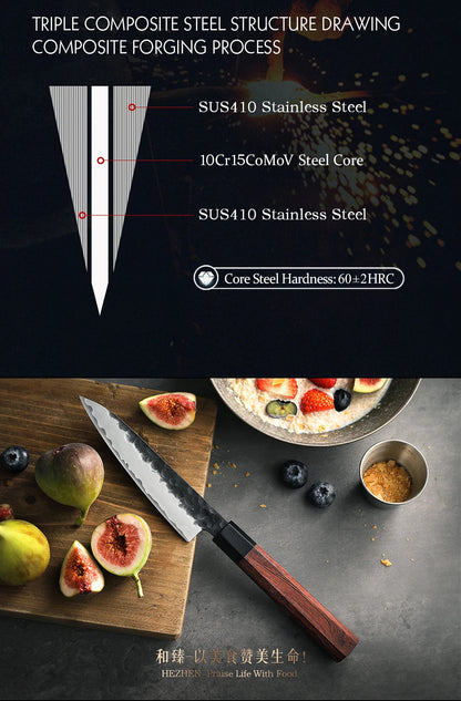 HEZHEN 5.5 Inches Utility Knife Stainless Steel Kitchen Cooking Knives Rosewood Handle With Gift Box Three-layer Composite Steel