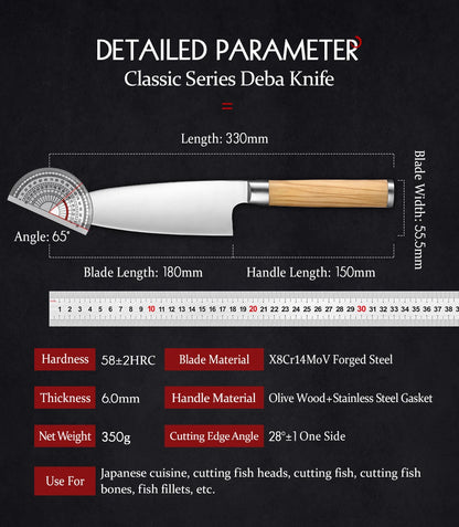 HEZHEN Classic Series Sashimi Knife 180mm X8Cr14MoV Forged Steel Olive Wood Handle Kitchen Knives Sharp Tools