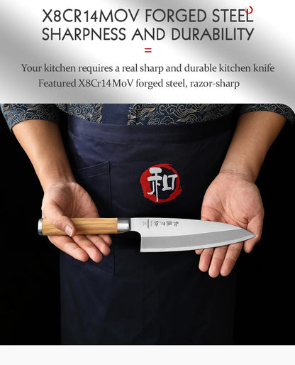 HEZHEN Classic Series Sashimi Knife 180mm X8Cr14MoV Forged Steel Olive Wood Handle Kitchen Knives Sharp Tools