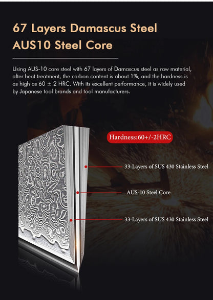 7-inch Japanese Santoku Knife 67 Layer Damascus Steel