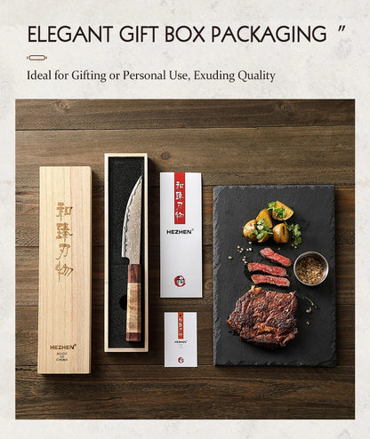 HEZHEN 5.5 Inches Steak Knife 37 Layers Damascus Steel Table knife Dinner Knives Custom 12Cr18MoV steel Core Wooden Gift Box