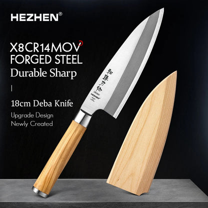 HEZHEN Classic Series Sashimi Knife 180mm X8Cr14MoV Forged Steel Olive Wood Handle Kitchen Knives Sharp Tools