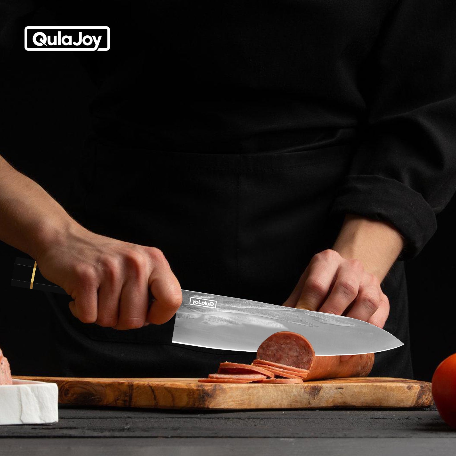 Qulajoy Chef Knife 8 Inch - Hand Forged Swedish Sandvik Steel Gyuto Cooking Knife - Professional Japanese Kitchen Knife - Classic Octagonal Handle - ChefsWords
